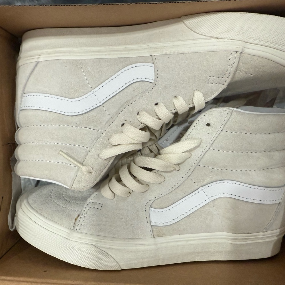 Cream High-Top Sneakers with White Stripe